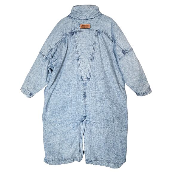 Vintage 80s Acid Wash Denim Cocoon Insulated Duster Maxi Coat, Baggy Streetwear - Picture 3 of 15